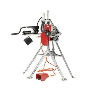 Powered floor standing groove tool for compressed air piping system